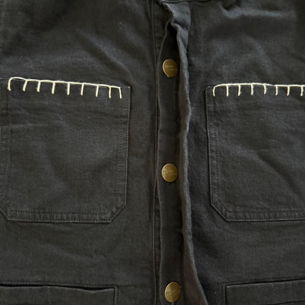 Seventy + Mochi Pablo Crop Vest Women M Black Denim Anthropologie Free People - Picture 9 of 13